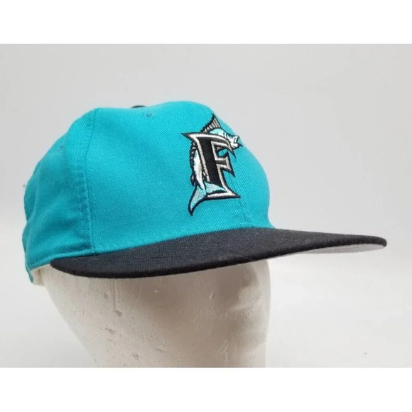 New Era Other - Vintage New Era Florida Marlins Mens Fitted Hat Size 6 7/8 Teal Black Wool 5950